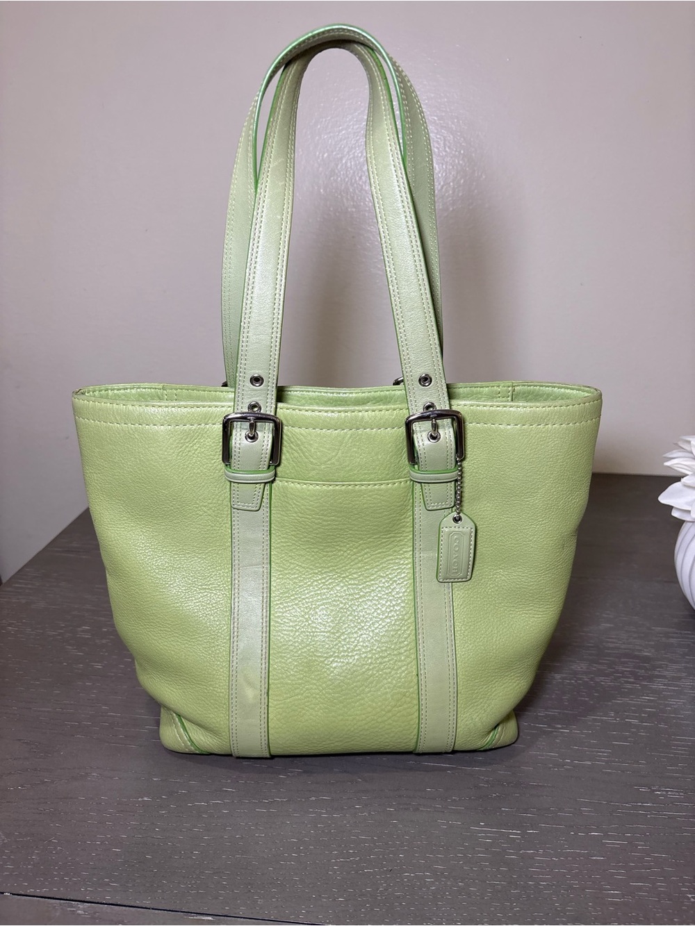 Vintage Coach bag Green leather tote bag with vertical straps #tote #leather